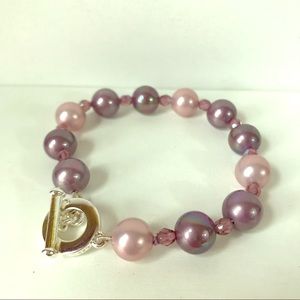 Carolee Purple Pink Faux Pearl Crystal Bracelet